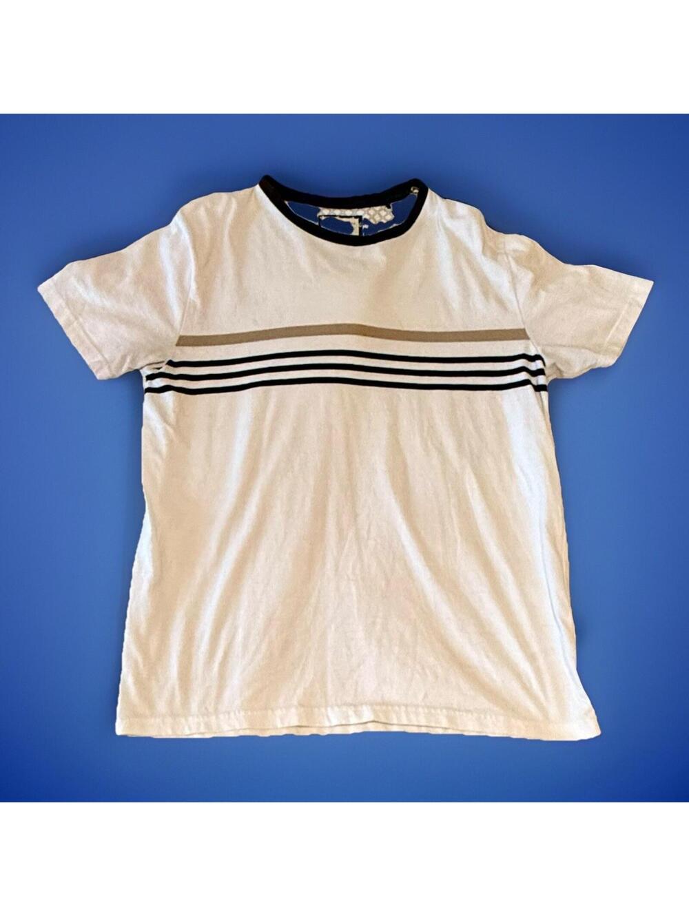 Denim & Flower Ricky Singh Mens White Striped Short Sleeve T-Shirt Size Medium